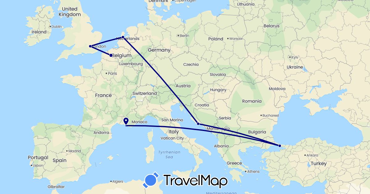 TravelMap itinerary: driving in France, United Kingdom, Croatia, Netherlands, Turkey (Asia, Europe)